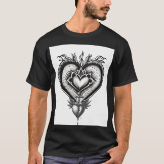 Camiseta Ilustração de Tatuagem Gótica do Sagrado Coração |