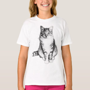 Camiseta Ilustração de Tinta de Gato de Visão Frontal Negri