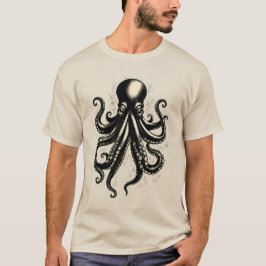 Camiseta Ilustração de Tinta de Tentáculos Curiosos de Polv