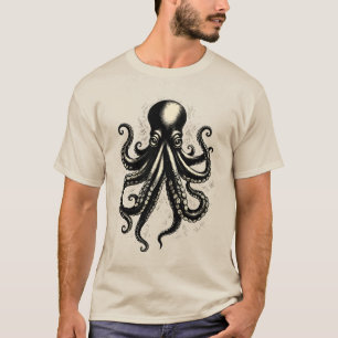 Camiseta Ilustração de Tinta de Tentáculos Curiosos de Polv