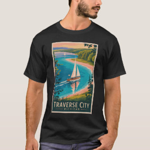 Camiseta Ilustração de Traverse City Michigan Arte de Viage