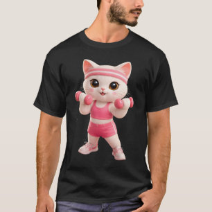 Camiseta Ilustração de Treino de Gato Cor-de-Rosa Fofo de F