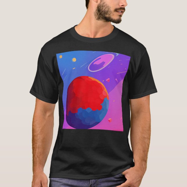 Camiseta Ilustração De Três Planetas Em Azul E Roxo (Frente)