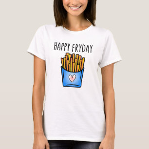 Camiseta Ilustração de trocadilho de batata frita feliz na