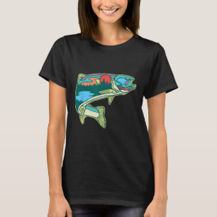 Camiseta Ilustração de Truta da Natureza Vintage Pesca com