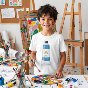 Camiseta Ilustração de Tubo de Tinta Azul Aquarela