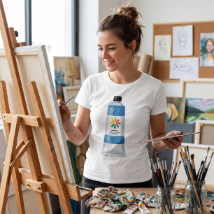 Camiseta Ilustração de Tubo de Tinta Azul Aquarela
