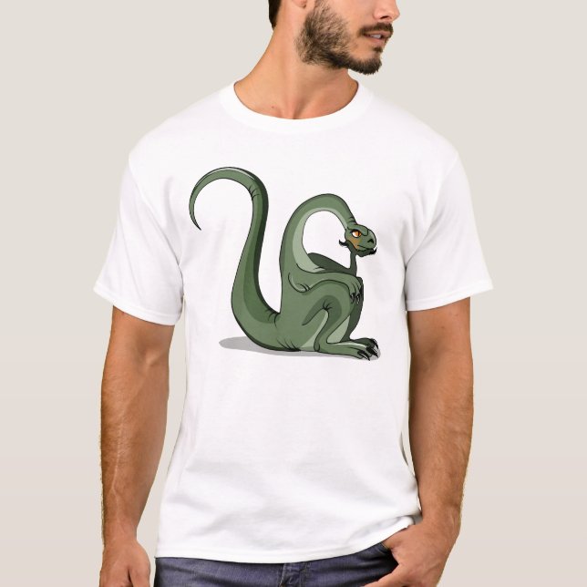 Camiseta Ilustração De Um Brontossauro De Cartoon Pensando. (Frente)