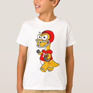 Camiseta Ilustração De Um Brontossauro Jogando Futebol.