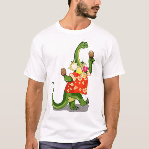 Camiseta Ilustração De Um Brontossauro Jogando Maracas.