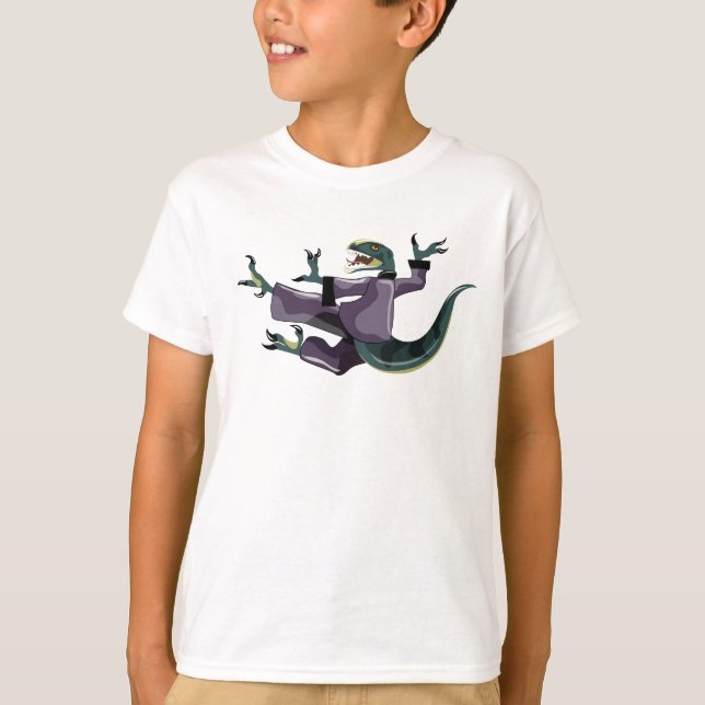 Camiseta Ilustração De Um Caratê De Execução De Raptor. (Frente)