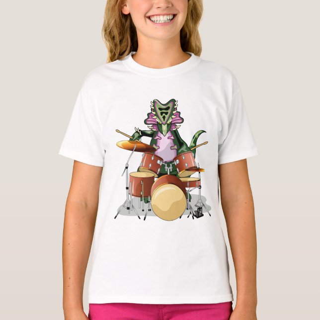 Camiseta Ilustração De Um Chasmosauro Jogando Os Tambores. (Frente)