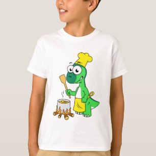 Camiseta Ilustração De Um Cozinhar De Dinossauro Parasaurol