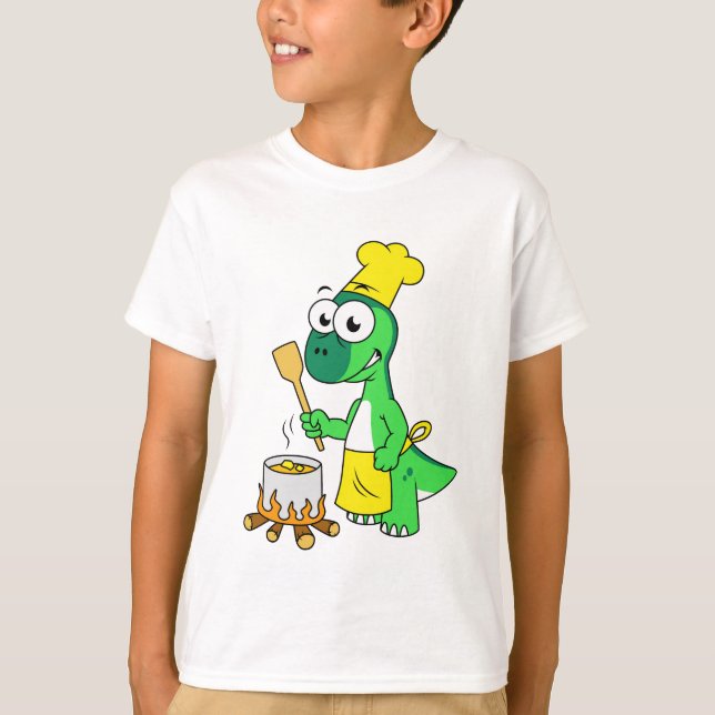 Camiseta Ilustração De Um Cozinhar De Dinossauro Parasaurol (Frente)