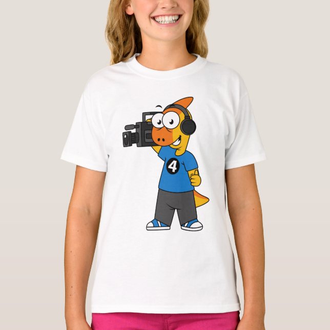 Camiseta Ilustração De Um Operador De Câmara Parasaurolophu (Frente)