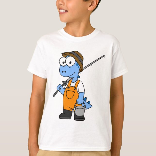 Camiseta Ilustração De Um Pescador De Allosaurus. (Frente)