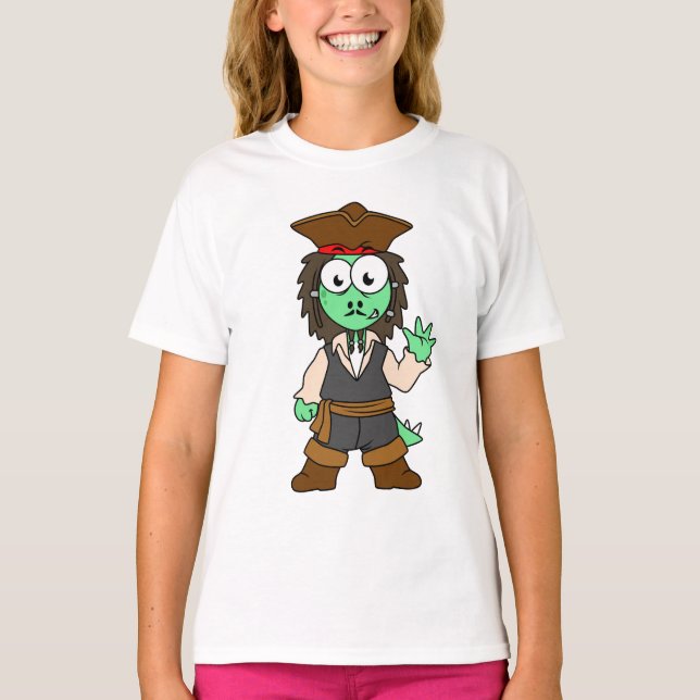Camiseta Ilustração De Um Pirata De Estegossauro, Jack Spar (Frente)