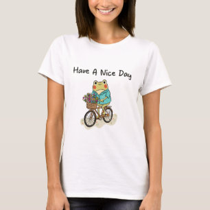 Camiseta Ilustração de um Sapo Caprichoso Andando de Bicicl