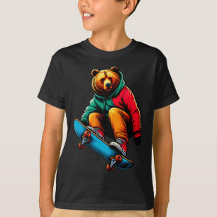 Camiseta Ilustração de Urso Cinzento Funky Legal Andando de