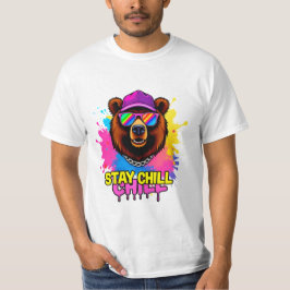 Camiseta Ilustração de Urso Ousado com Slogan Inspirador