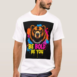 Camiseta Ilustração de Urso Ousado com Slogan Inspirador