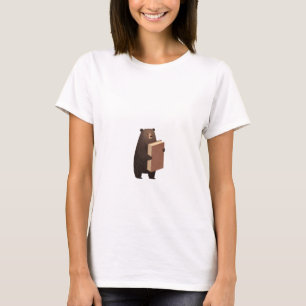 Camiseta Ilustração de Urso Segurando um Livro