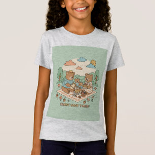 Camiseta Ilustração de Ursos de Desenho Animado Fofo em um 