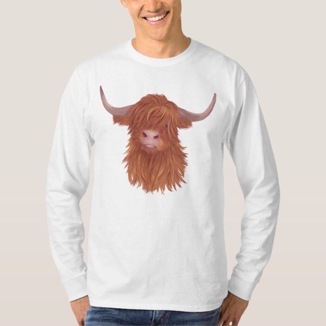 Camiseta Ilustração de Vaca do Planalto Fluffy  (Frente)