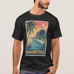 Camiseta Ilustração de viagem da costa de Maurícia Arte Vin