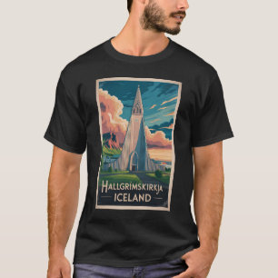 Camiseta Ilustração de viagem da Hallgrimskirkja na Islândi