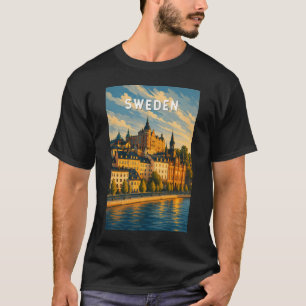 Camiseta Ilustração de viagem da Suécia Arte Vintage