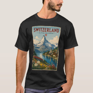 Camiseta Ilustração de viagem da Suíça Arte Vintage