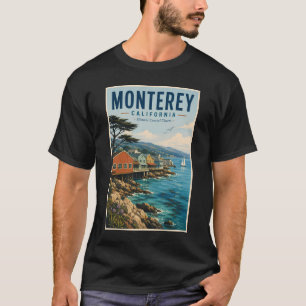 Camiseta Ilustração de Viagem de Arte da Baía de Monterey C