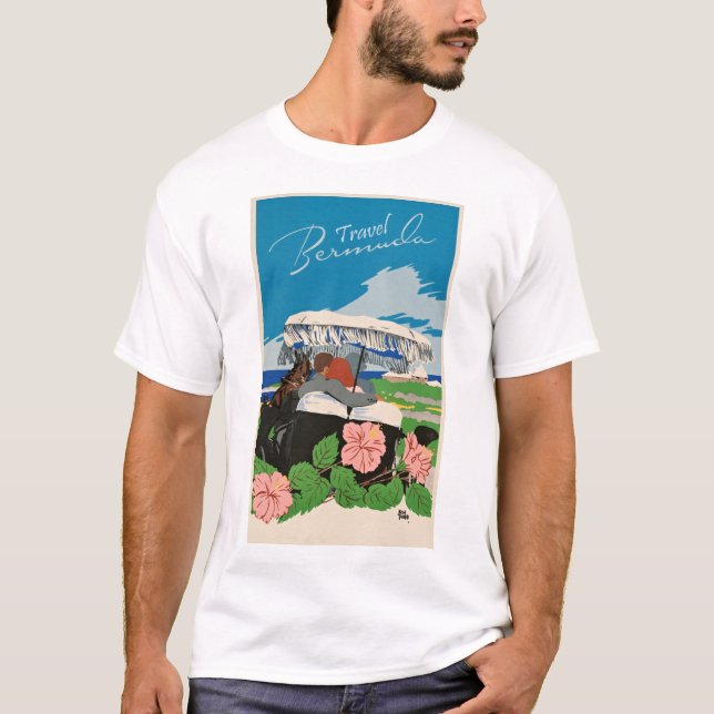 Camiseta Ilustração de Viagem de Arte Vintage Bermuda (Frente)