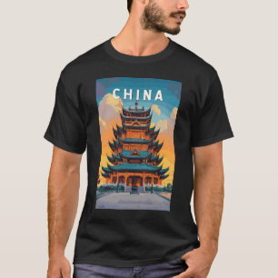 Camiseta Ilustração de Viagem de Arte Vintage da China