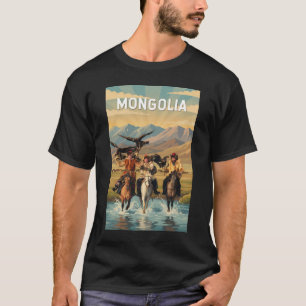 Camiseta Ilustração de Viagem de Arte Vintage da Mongólia