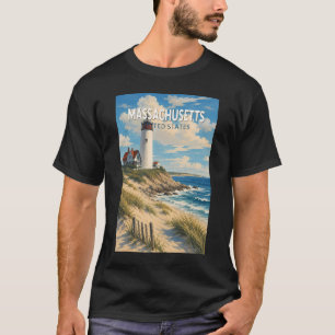 Camiseta Ilustração de Viagem de Arte Vintage de Massachuse