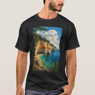 Camiseta Ilustração de Viagem de Arte Vintage de Michigan