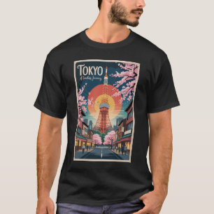 Camiseta Ilustração de viagem de arte vintage de Tóquio Jap