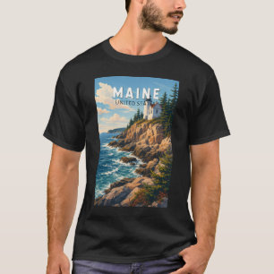 Camiseta Ilustração de viagem de arte vintage do Maine