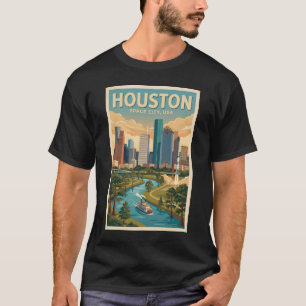 Camiseta Ilustração de Viagem de Arte Vintage Houston Texas