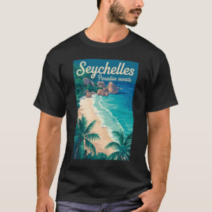 Camiseta Ilustração de viagem de praia das Seychelles Arte 