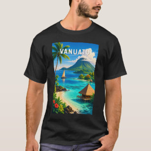 Camiseta Ilustração de Viagem de Vanuatu Arte Vintage