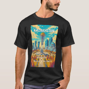 Camiseta Ilustração de viagem do Cazaquistão Arte Vintage