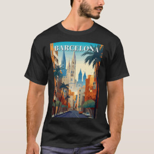 Camiseta Ilustração de Viagem Retro Barcelona Vintage