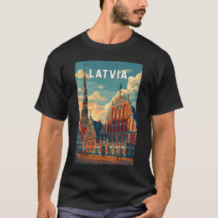 Camiseta Ilustração de viagem vintage da Letônia