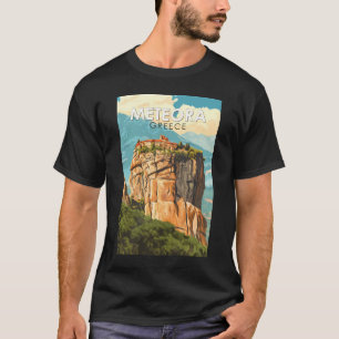 Camiseta Ilustração de viagem vintage Meteora Grécia Arte