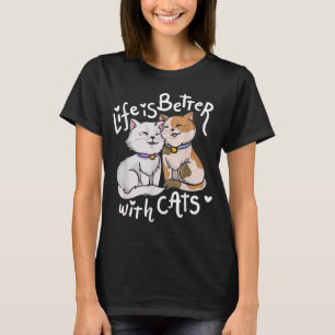 Camiseta Ilustração de Vida é Melhor Com Gatos