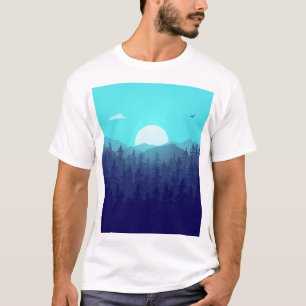 Camiseta Ilustração de Vintage do Sunrise Forest