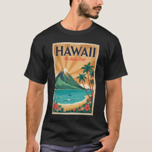 Camiseta Ilustração de Vulcão do Havaí Arte de Viagem Vinta